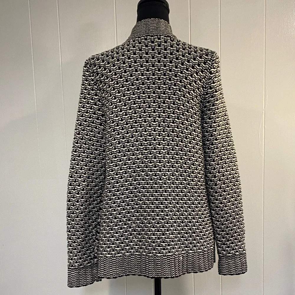 Talbots Cardigan | Open Front | Black White Textured Knit | Size S - Picture 8 of 11